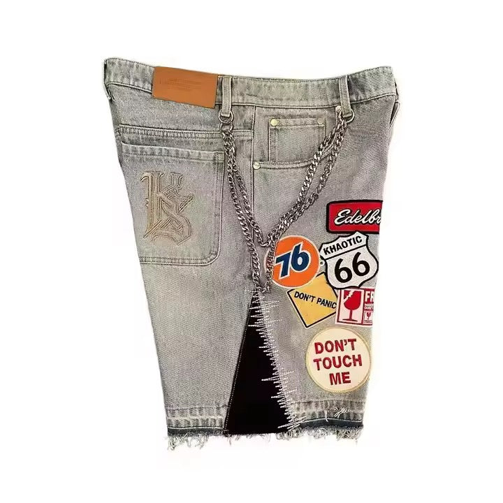 Talk Yo Sh*t Patchwork Denim Shorts