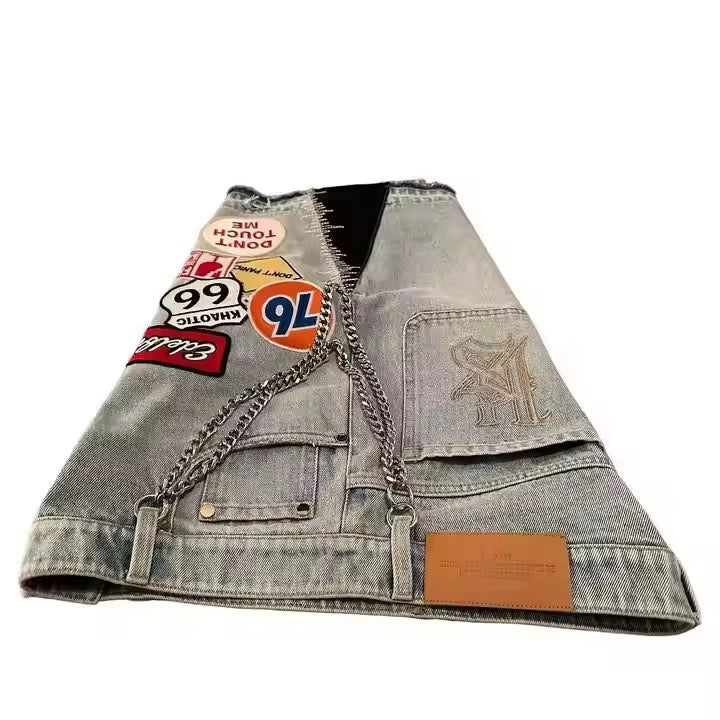 Talk Yo Sh*t Patchwork Denim Shorts