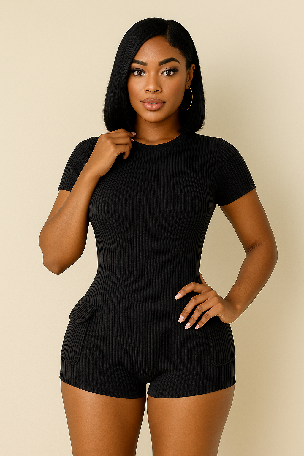 “Snatched & Sleek Ribbed Open-Back Romper”