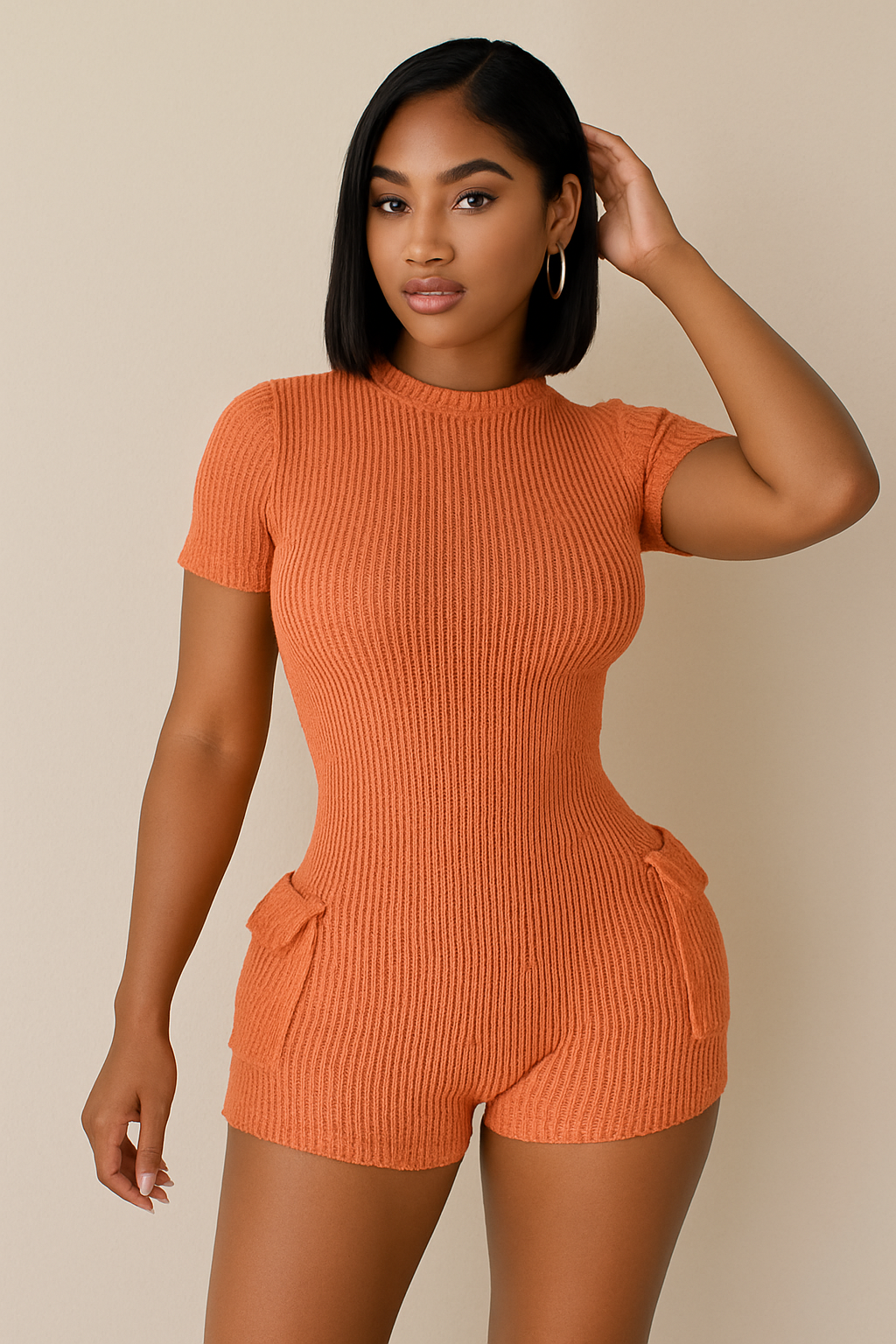 “Snatched & Sleek Ribbed Open-Back Romper”