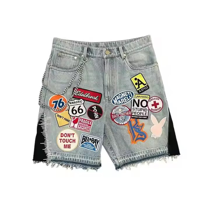 Talk Yo Sh*t Patchwork Denim Shorts