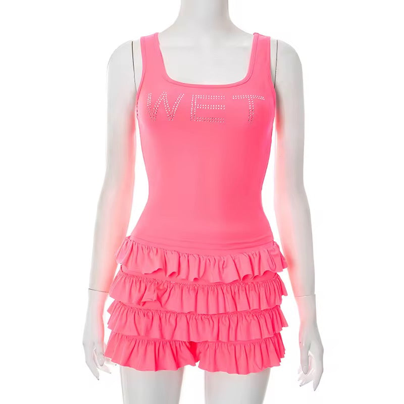 “WET” Ruffle Romper – Baby Pink Edition