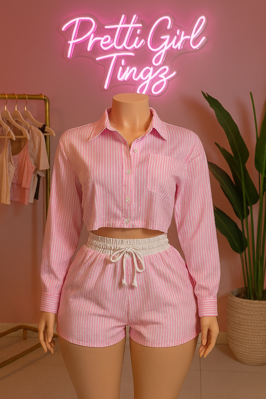 “Chic Blue Pinstripe Lounge Set – Pretti Girl Edition”