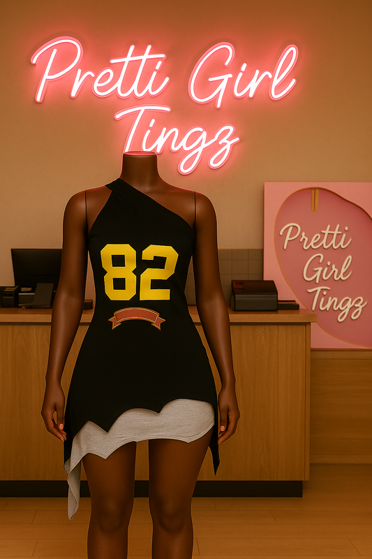 “On My Hustle” Asymmetrical Varsity Dress – Black/Yellow